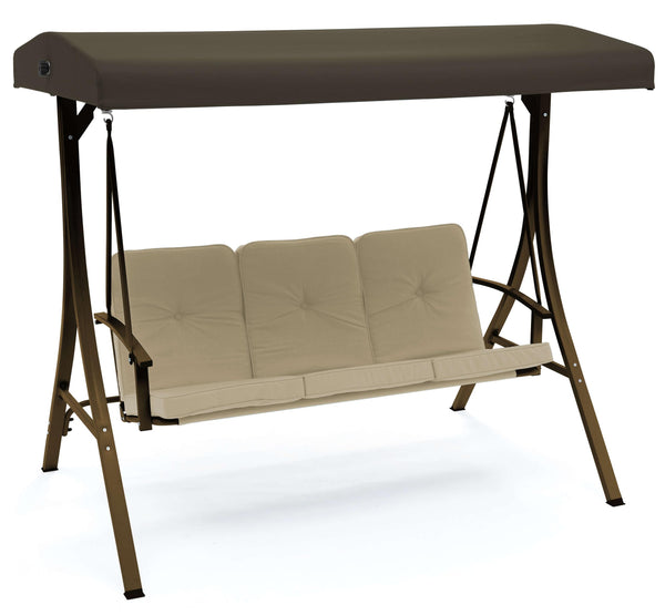 sconto 3-Sitzer Gartenschaukelstuhl aus Eisen Taddei Capri Dunkelbraun