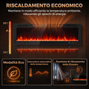 Camino Elettrico da Incasso 152,4x9,4x47 cm con Effetto Fiamma 3 Modalità di Riscaldamento e Telecomando in Acciaio Nero      