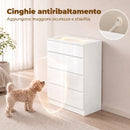 Cassettiera Moderna 4 Cassetti 60x40x90 cm con Luci LED in MDF e Vetro Temperato Bianca      