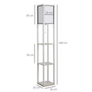 Lampada da Terra con Attacco E27 26x26x160 cm con 3 Mensole e Interruttore a Pedale in MDF e Tessuto Bianco  