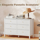 Cassettiera Camera da Letto Scanalata 120x40x78 cm con 6 Cassetti Maniglie e 5 Gambe in MDF e Truciolato Bianco      