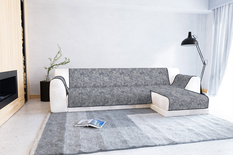 Copridivano con Penisola Destra in Poliestere e Cotone Blu Scuro Varie Misure