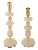Porta Candele Gemini Crema Set 2 Pz Ø10x33 cm - Ø10x29 cm in Ferro Crema e Oro      