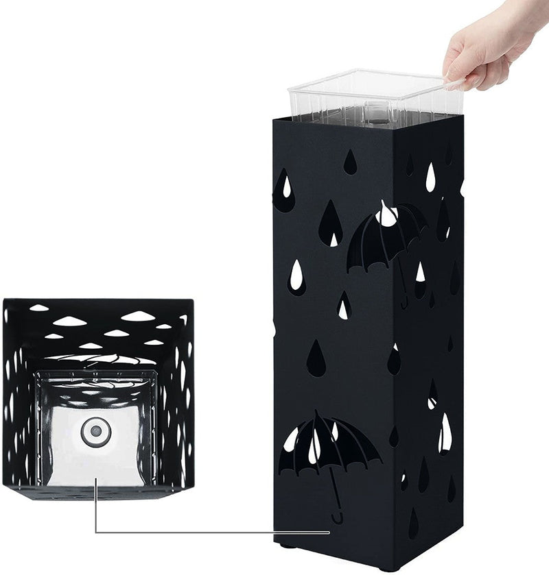 Portaombrelli 15,5x15,5x49 cm con Vaschetta in Metallo Nero