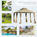 Gazebo da Giardino con Pannelli Solari e LED 3x4m in Acciaio Cachi