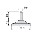 Piedino Regolabile per Mobile Base Circolare M6 35 mm H34 mm Acciaio 20 Pezzi Emuca