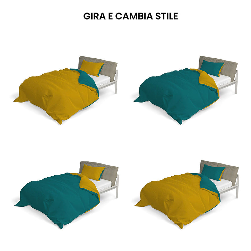 Copripiumino con Sacco e Federe Doubleface Ocra\/Verde Bottiglia