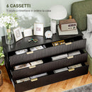 Cassettiera 6 Cassetti Moderna 120x40x76,5 cm con Maniglie Dorate in MDF e Truciolato Nero      