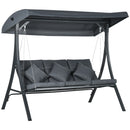 Dondolo da Giardino 3 Posti 202x115x168 cm con Tettuccio Regolabile in Acciaio e Poliestere Grigio Scuro      