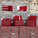Cassetta Porta Attrezzi 51x22x39,5 cm con 4 Cassetti Vassoio Superiore a Doppia Serratura in Acciaio Rosso      