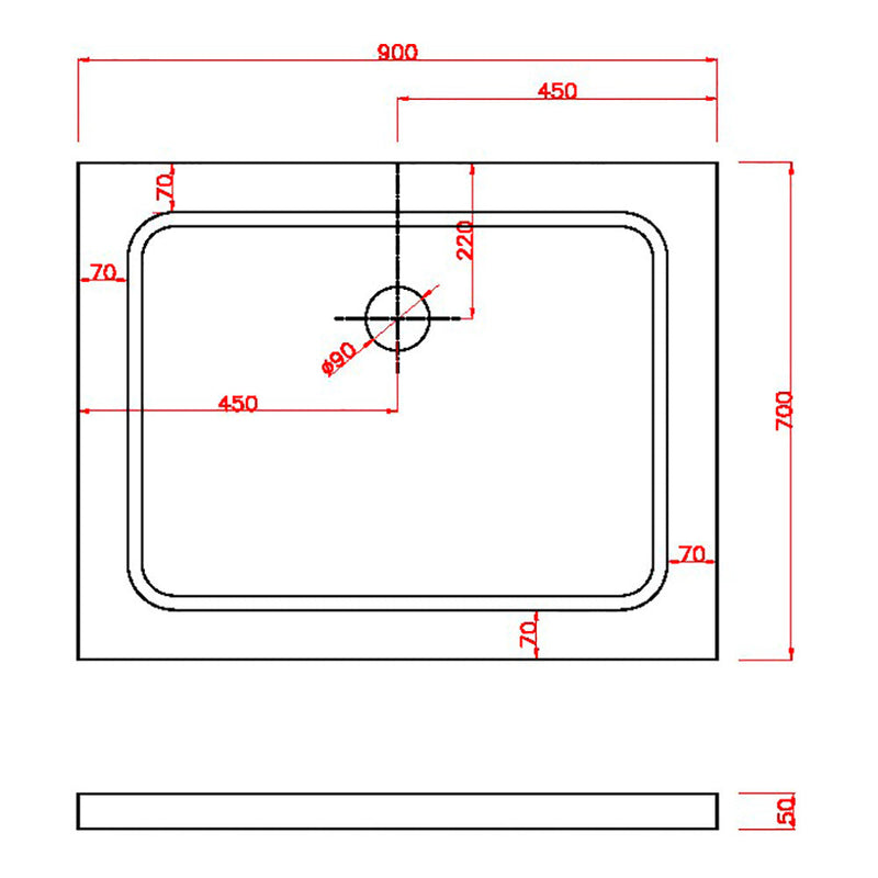 Piatto Doccia Rettangolare H5cm in ABS Rinforzato Bianco Varie Misure