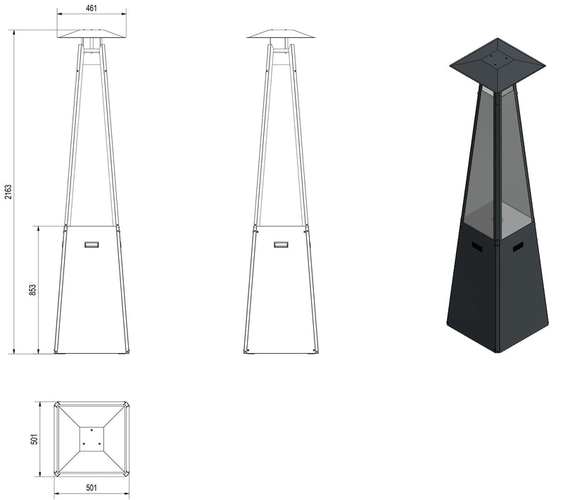 Stufa a Piramide Gas Gpl da Esterno con Vetro in Acciaio Flig Memphis Bianca