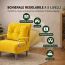 Poltrona Letto Reclinabile Chaise Lounge con Seduta Imbottita Convertibile in Velluto a Coste Giallo Mostarda