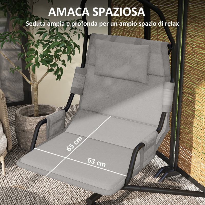 Amaca a Dondolo 118x98x192 cm Imbottita con Cuscino in Acciaio e Poliestere Grigio e Nero  