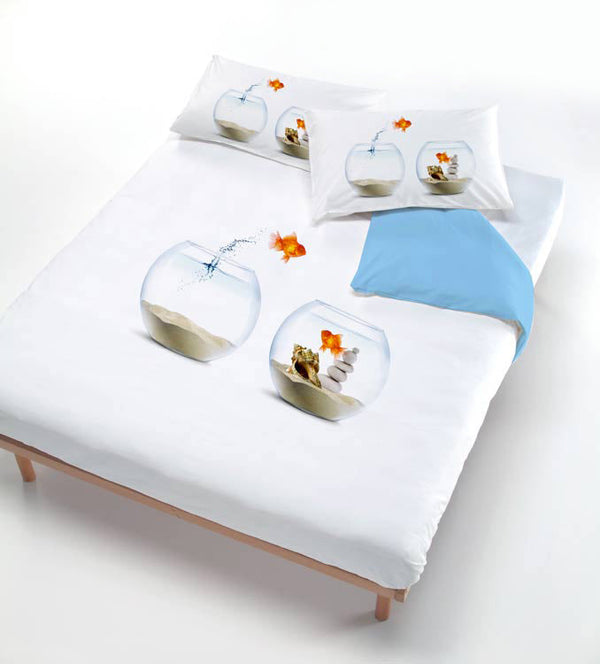 Bettbezug mit Aufdruck auf der Tasche und Kissenbezüge mit Aquarienfischen sconto