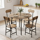 Set Pranzo 5 Pezzi Tavolo Ø100x77 cm e 4 Sedie 42x52x88 cm con Gambe Metallo Color Legno      