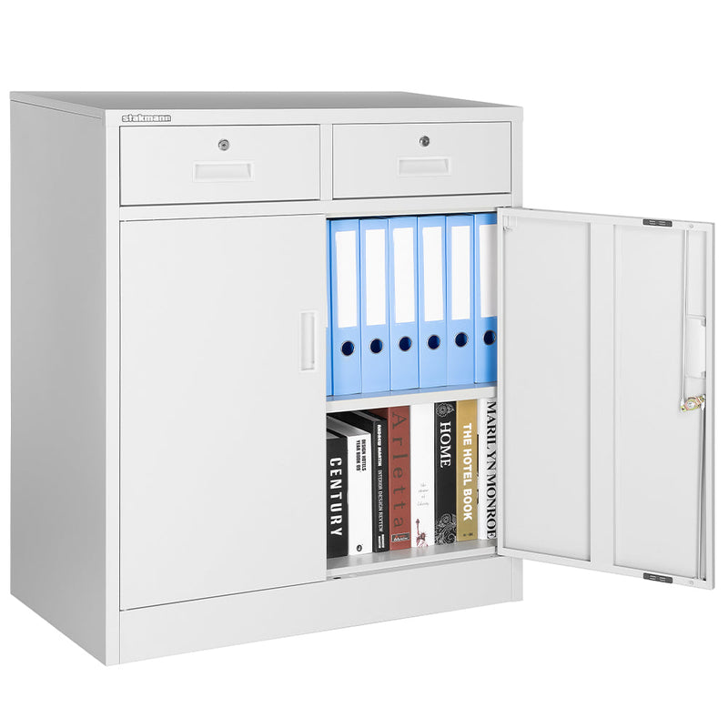 Armadietto  Metallico Porta Documenti 2 Ante 2 Cassetti per Ufficio/Casa in Acciaio Grigio