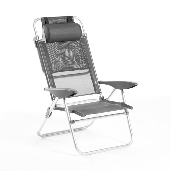 acquista Sedia Sdraio con Braccioli Pieghevole 66x59x77 cm in Alluminio Malibù S Grigio Scuro