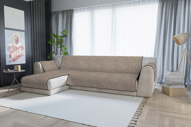 Copridivano in Poliestere con Penisola Sinistra Marrone Varie Misure