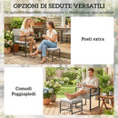 Set 11 Pezzi da Pranzo da Esterno con Tavolo 6 Poltrone e 4 Pouf in Rattan PE Vetro e Acciaio Grigio      