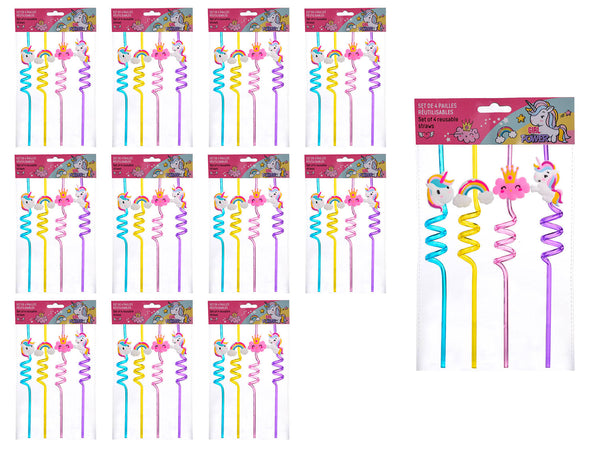 Set 48 Cannucce Riutilizzabili per Bambini Unicorno in Plastica sconto