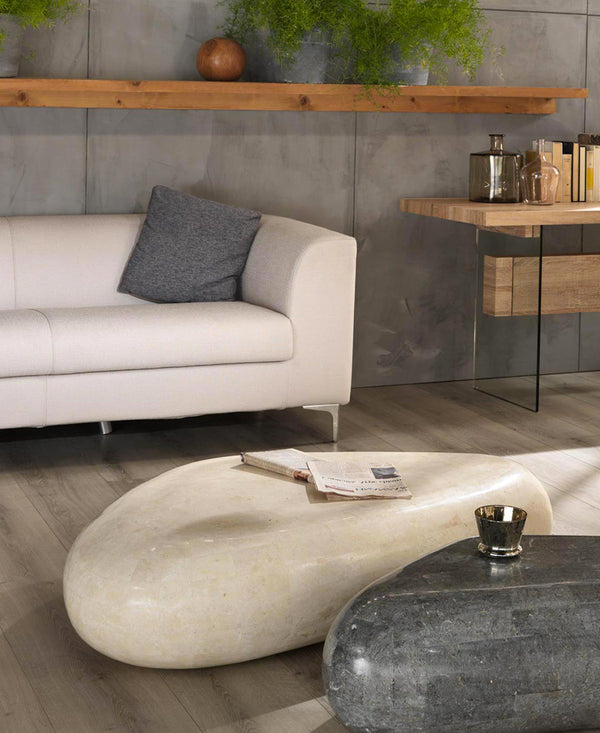 online Blocktisch aus weißem Achat, dreieckigem Fossilstein