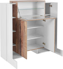 Mobile Vetrina 5 Ante 130x45x135 cm Pillon Bianco Lucido e Acero Pereira
