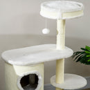 Albero Tiragraffi per Gatti Alto 100 cm Cesto e Casetta a 2 Livelli con Palo Graffiatoio in Sisal Crema      
