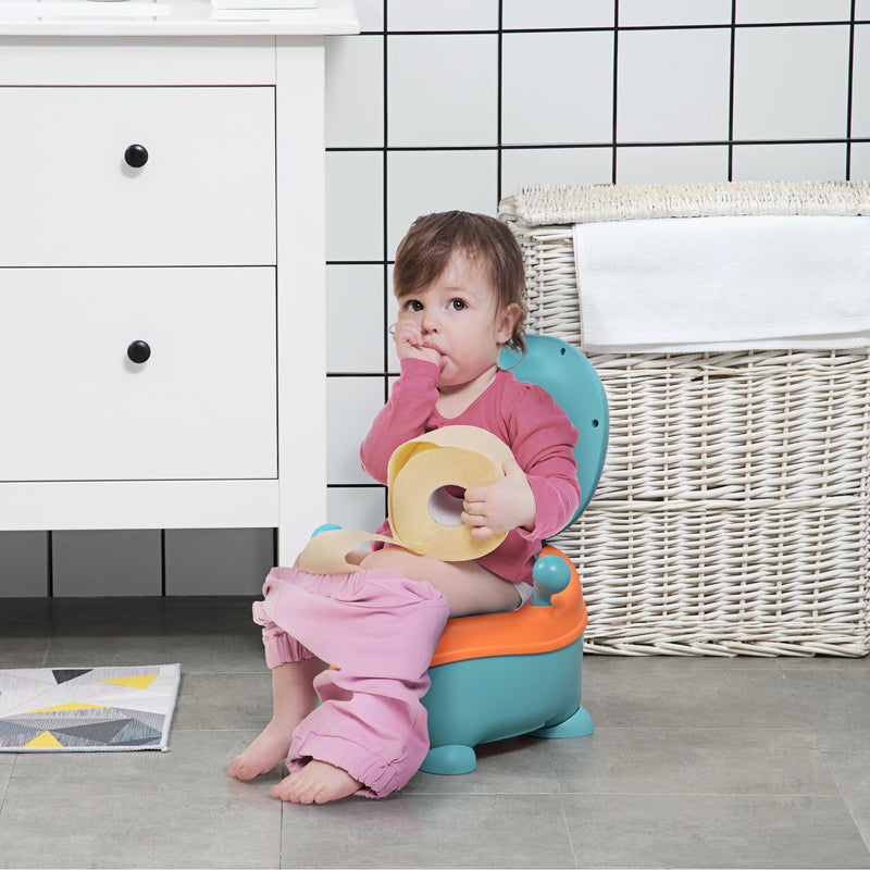 Vasino Ergonomico per Bambini 6+ Mesi con Schienale e Vaschetta Rimovibile Blu Arancione      