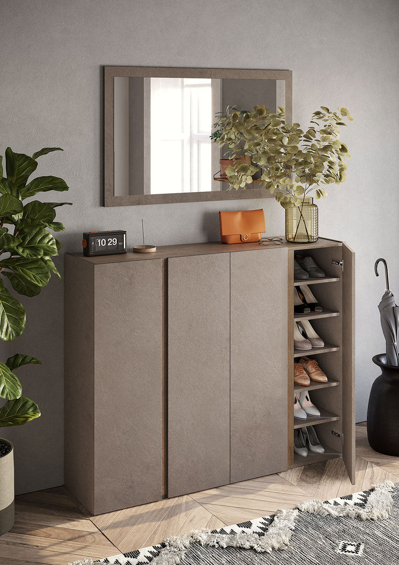 Mobile Multiuso 4 Ante con 10 Ripiani 140x35x111 cm Frame Bronzo e Mercure