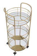Carrello Glam Rotondo Ø38x77,5 cm in Ferro e Vetro Oro