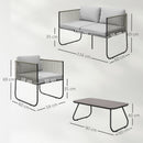Set da Giardino con Divanetto 2 Poltrone e Tavolino in Vetro in Rattan Grigio    