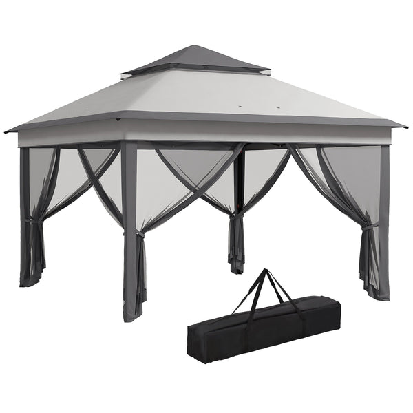 sconto Gazebo da Giardino 326x326x272 cm Altezza Regolabile e Zanzariere Grigio Chiaro e Scuro