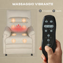 Poltrona Reclinabile con Riscaldamento, 8 Punti Massaggio e 5 Modalità 82x99x106 cm in Tessuto Effetto Velluto Beige   