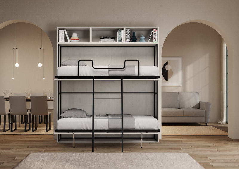 Letti Singoli a Scomparsa Composizione L Kando H223,1 Bianco Frassino 