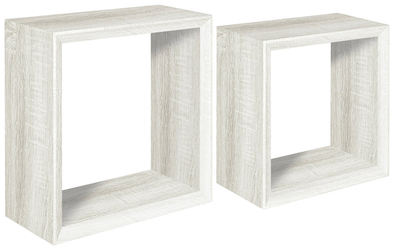 Set 2 Mensole Cubo da Parete Quadrato in Fibra di Legno Ginevra Rovere Sbiancato