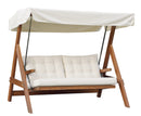 Dondolo da Giardino 3 Posti 190x120x180 cm in Legno con Cuscini Ecrù
