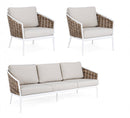 Set Salotto da Giardino Divano 2 Poltrone con Cuscini Maribela Bianco