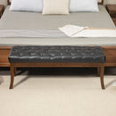 Panca Fondo Letto Imbottita con Design a Bottoni e Gambe Ricurve 120x38x46 cm in Pelle PU e Legno Nero