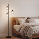 Lampada da Terra 40 W 34x34x164 cm con 3 Lampadine LED E27 Dimmerabili 3 Temperature di Colore e Telecomando in Acciaio e Cristallo Nero      