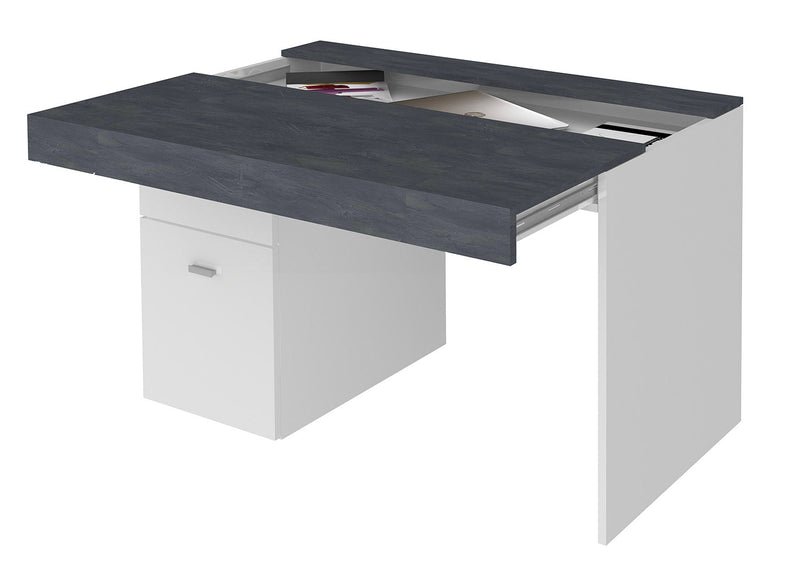Scrivania 1 Anta 1 Cassetto 100x60x75 cm Sliding Bianco Lucido e Ardesia