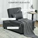 Poltrona Letto Singolo 65,5x104x81 cm Reclinabile 4-in-1 in Tessuto Effetto Lino Grigio      