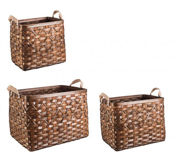 Set 3 Körbe 2 braune rechteckige Lisette-Griffe aus Holz prezzo