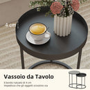 Set 2 Tavolini da Salotto Impilabili in Stile Industriale Ø42x54 cm e Ø36,5x48,5 cm in Legno e Metallo Grigio e Nero      