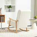 Sedia a Dondolo Imbottita 65x90x98 cm Schienale Ergonomico Gambe in Legno di Caucciù e Velluto Teddy Crema      