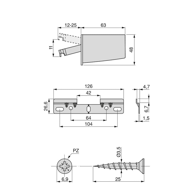 Reggipensile per Moduli Alti Hook Imballo 5 Set Plastica Grigia Acciaio e Tecnoplastica Emuca