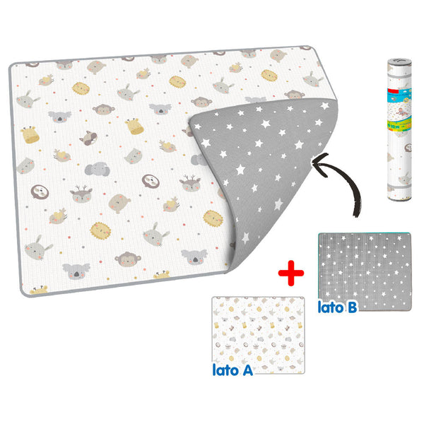 Tappeto Morbido per Bambini 200x150 cm Arrotolabile Doppia Grafica Animali e Stelline Multicolore online