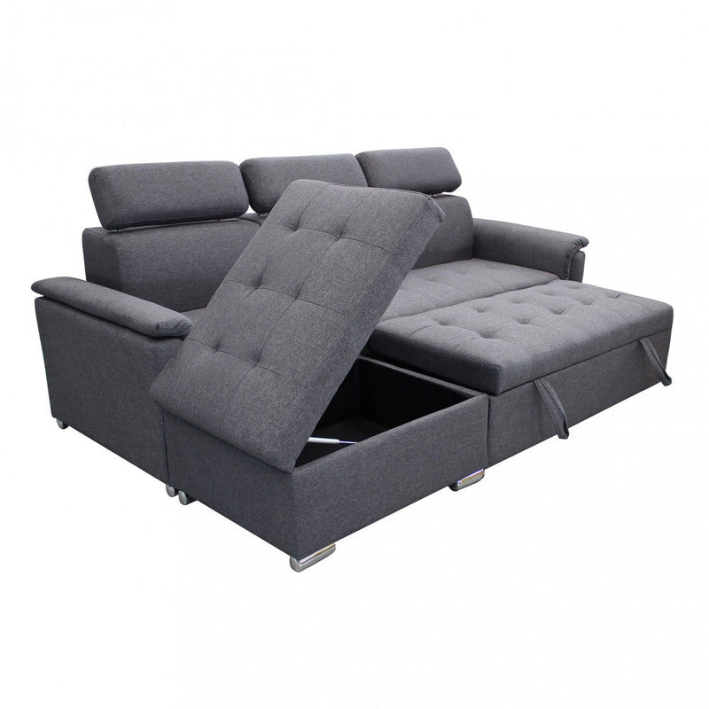 Divano Letto Derrick 234x148x84 cm in Tessuto Grigio scuro
