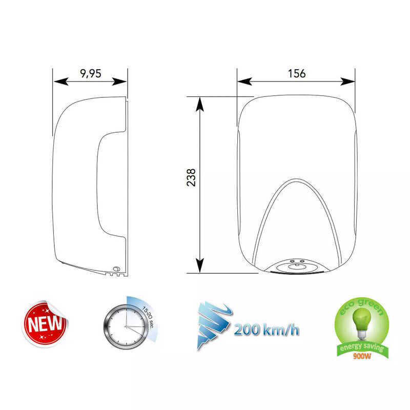 Asciugamani Elettrico con Fotocellula 900W Vama Smart Jet Mini NF Nero Opaco