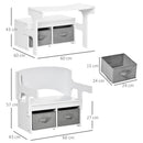 Cassapanca Banchetto Scuola per Bambini 2 in 1 60x43x57 cm con 2 Cassetti Bianca